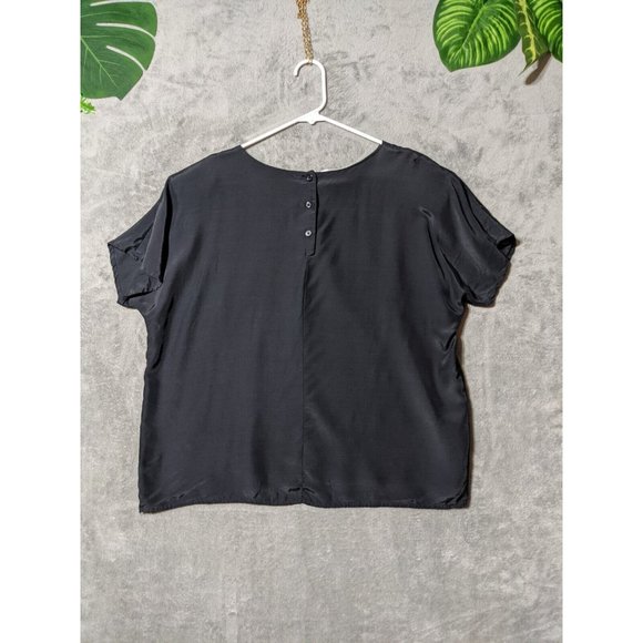 🍑VTG PETITE IMPRESSIONS 100% Rayon Women Blouse Padded Shoulder Black SIZE 14 - Picture 9 of 12